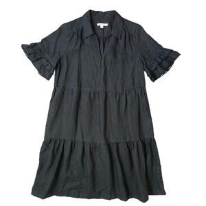 Chico’s 100% Linen Black Ruffle Sleeve Tiered Dress NWOT US 6